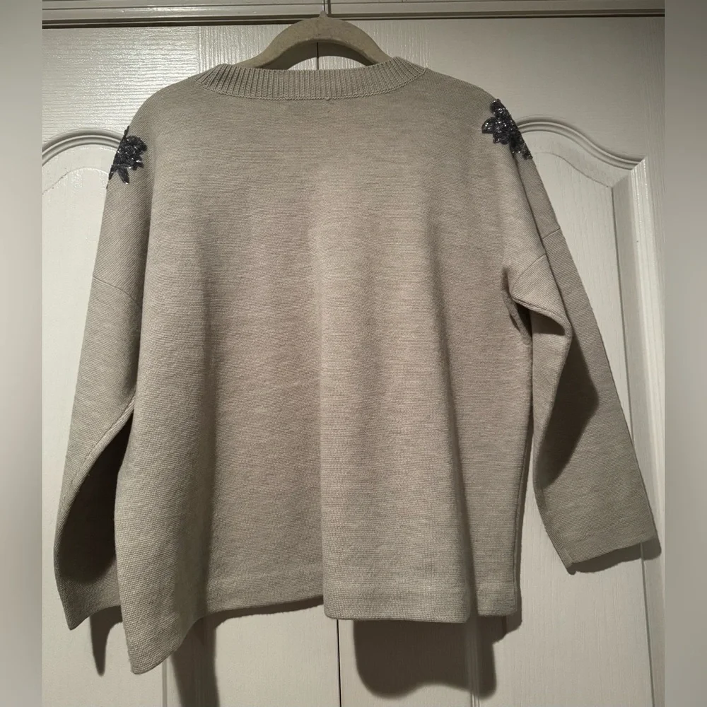 J. Crew Gray Merino Wool Boxy Sweater with Silver Sequin Detail - Size S